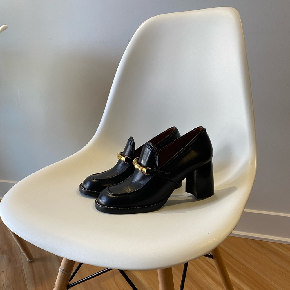 JOSEPH black leather block heels shoes